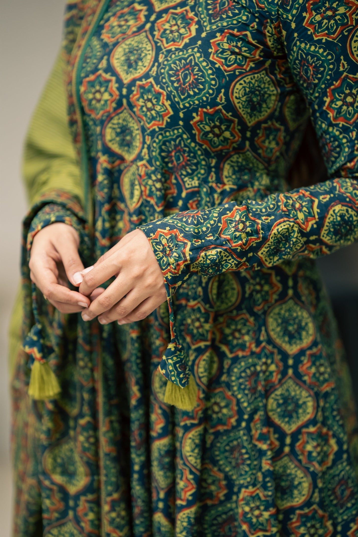 Falak Ajrakh Print Cotton Anarkali Suit Set