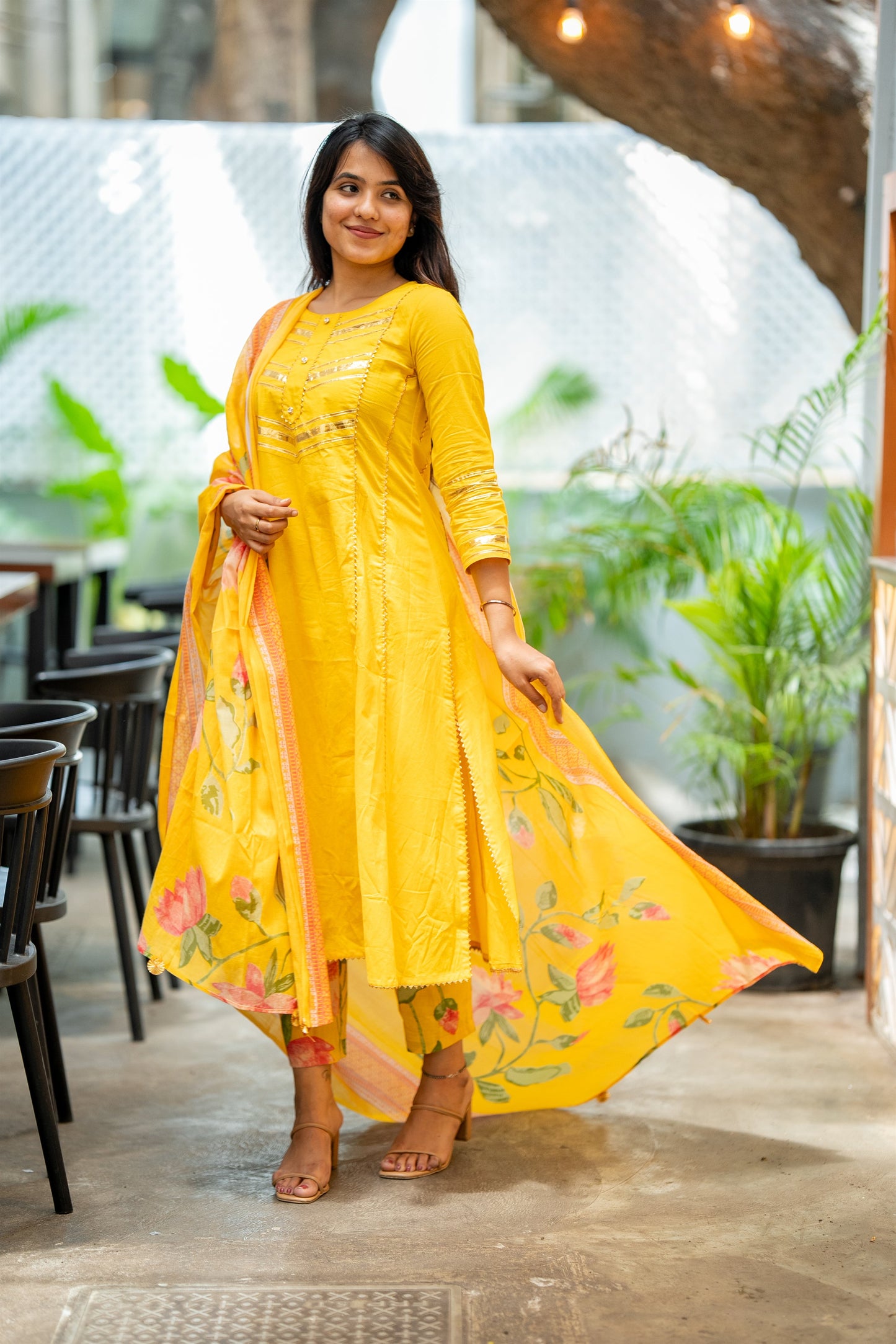 Aafreen Yellow A-Line Cotton Suit Set