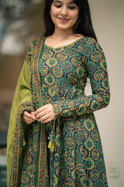 Falak Ajrakh Print Cotton Anarkali Suit Set