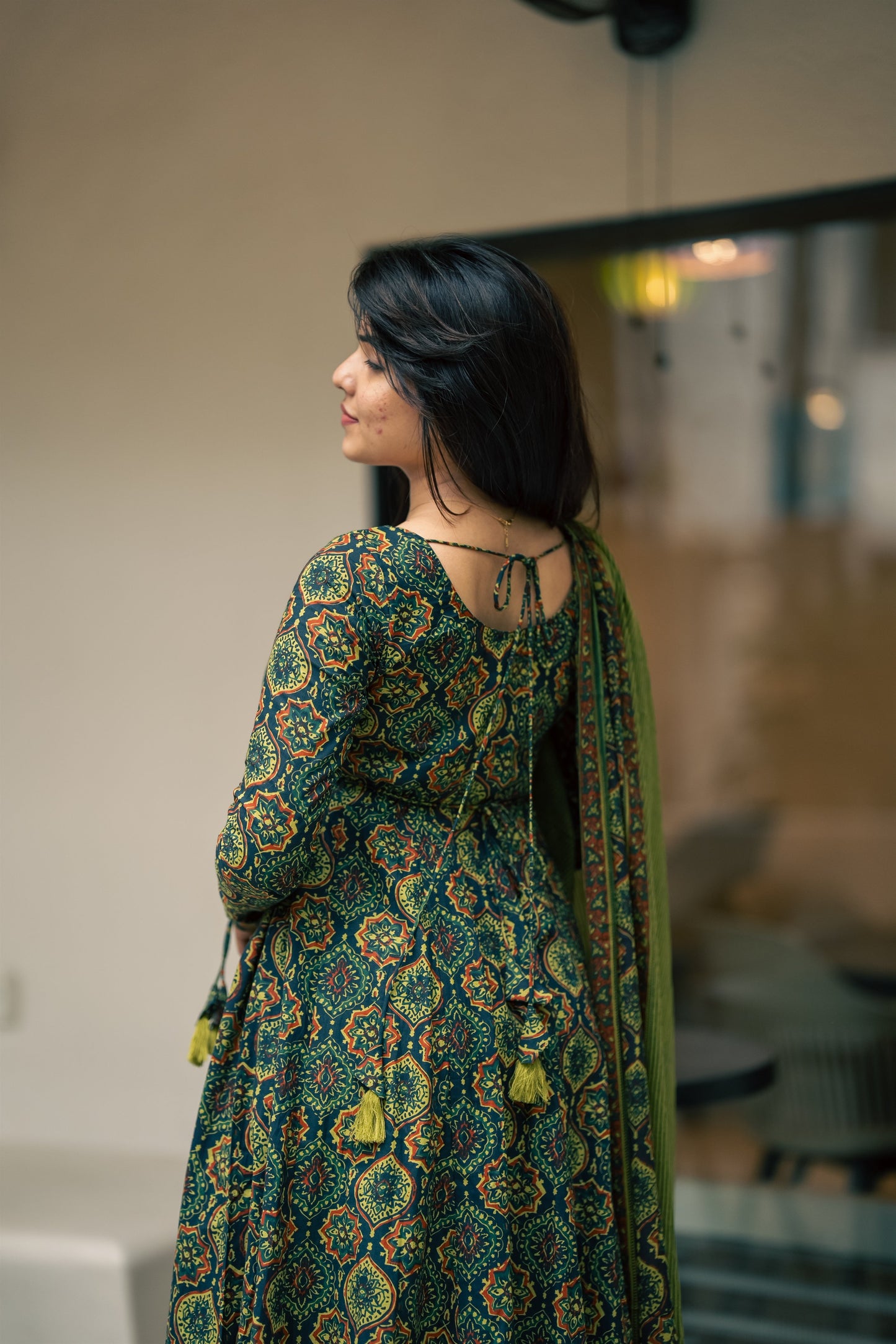 Falak Ajrakh Print Cotton Anarkali Suit Set
