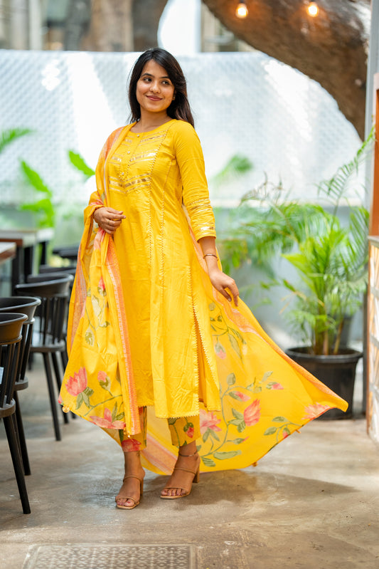 Aafreen Yellow A-Line Cotton Suit Set