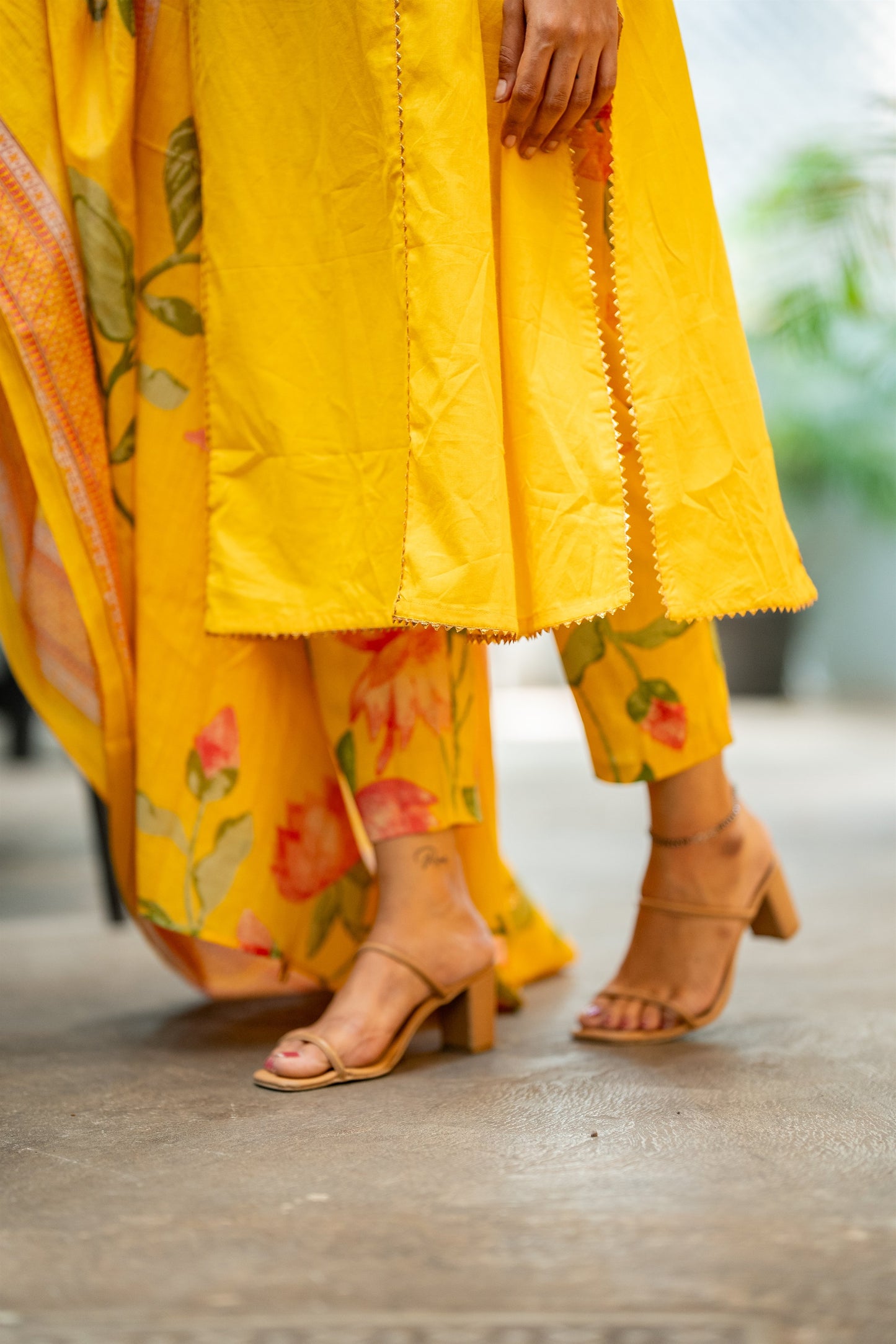 Aafreen Yellow A-Line Cotton Suit Set
