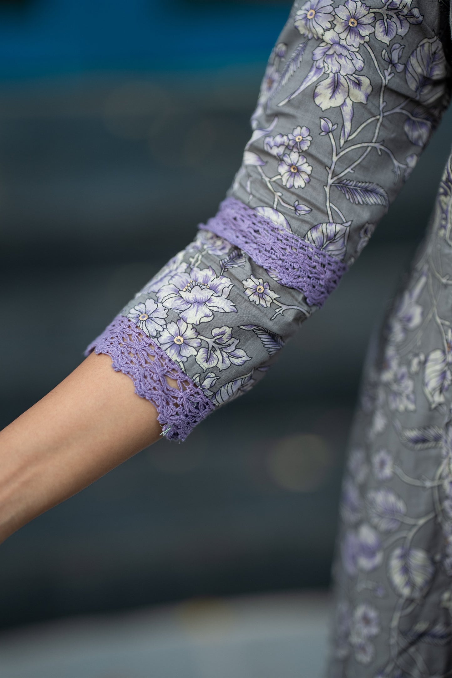 Lavender Bloom Cotton Anarkali Suit Set