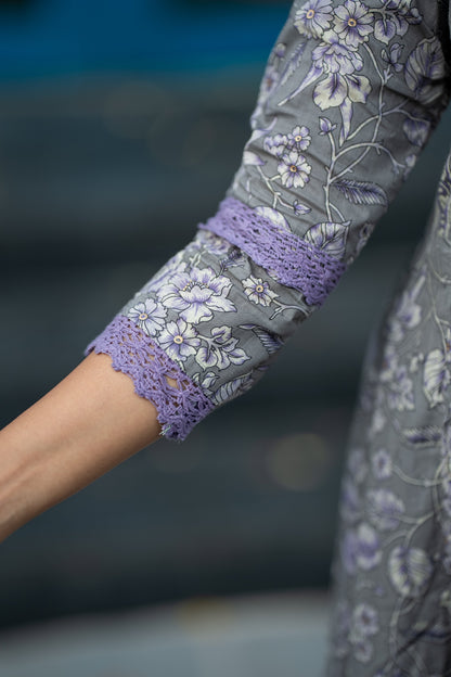 Lavender Bloom Cotton Anarkali Suit Set