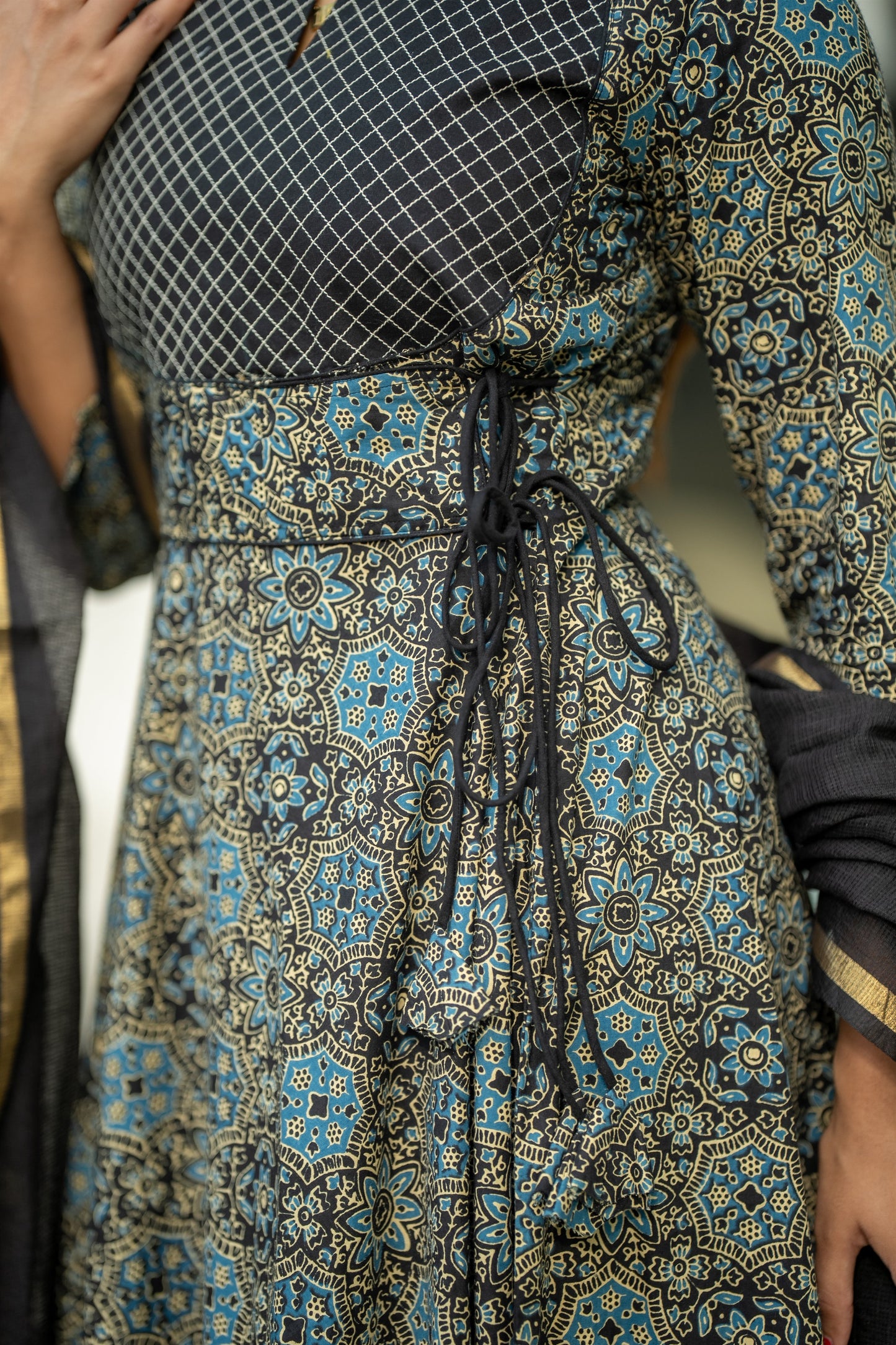 Siyahi Ajrakh Print Cotton Anarkali Suit Set