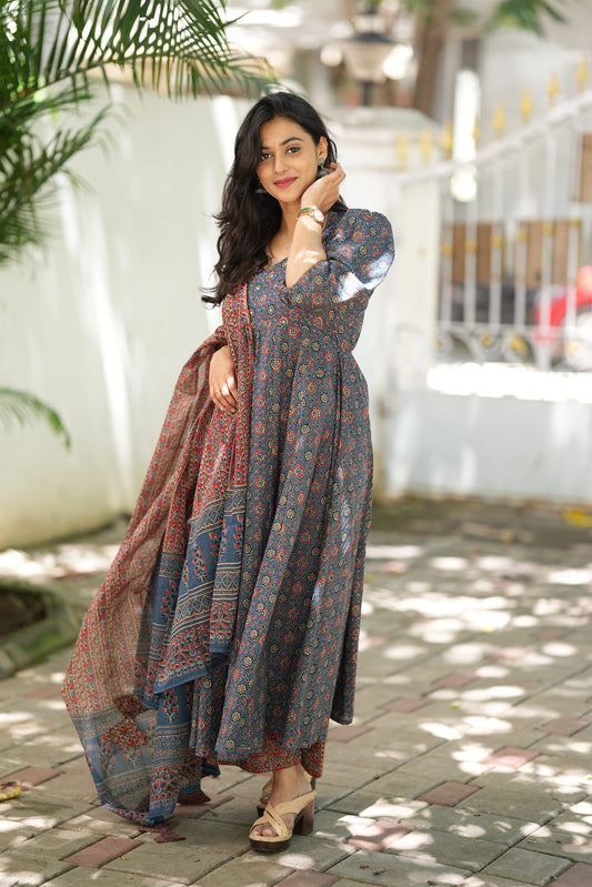 Sofiya Ajrakh Cotton Anarkali Suit Set
