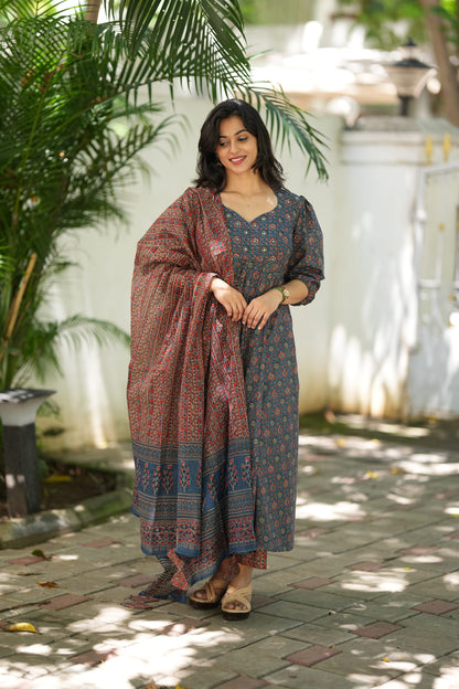 Sofiya Ajrakh Cotton Anarkali Suit Set