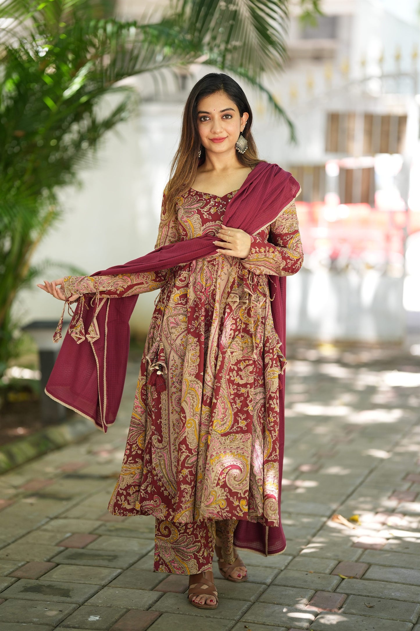 Saanjh Printed Cotton Anarkali Suit Set