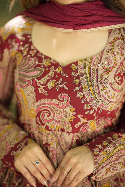 Saanjh Printed Cotton Anarkali Suit Set