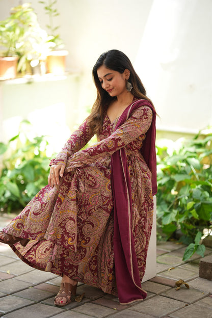 Saanjh Printed Cotton Anarkali Suit Set