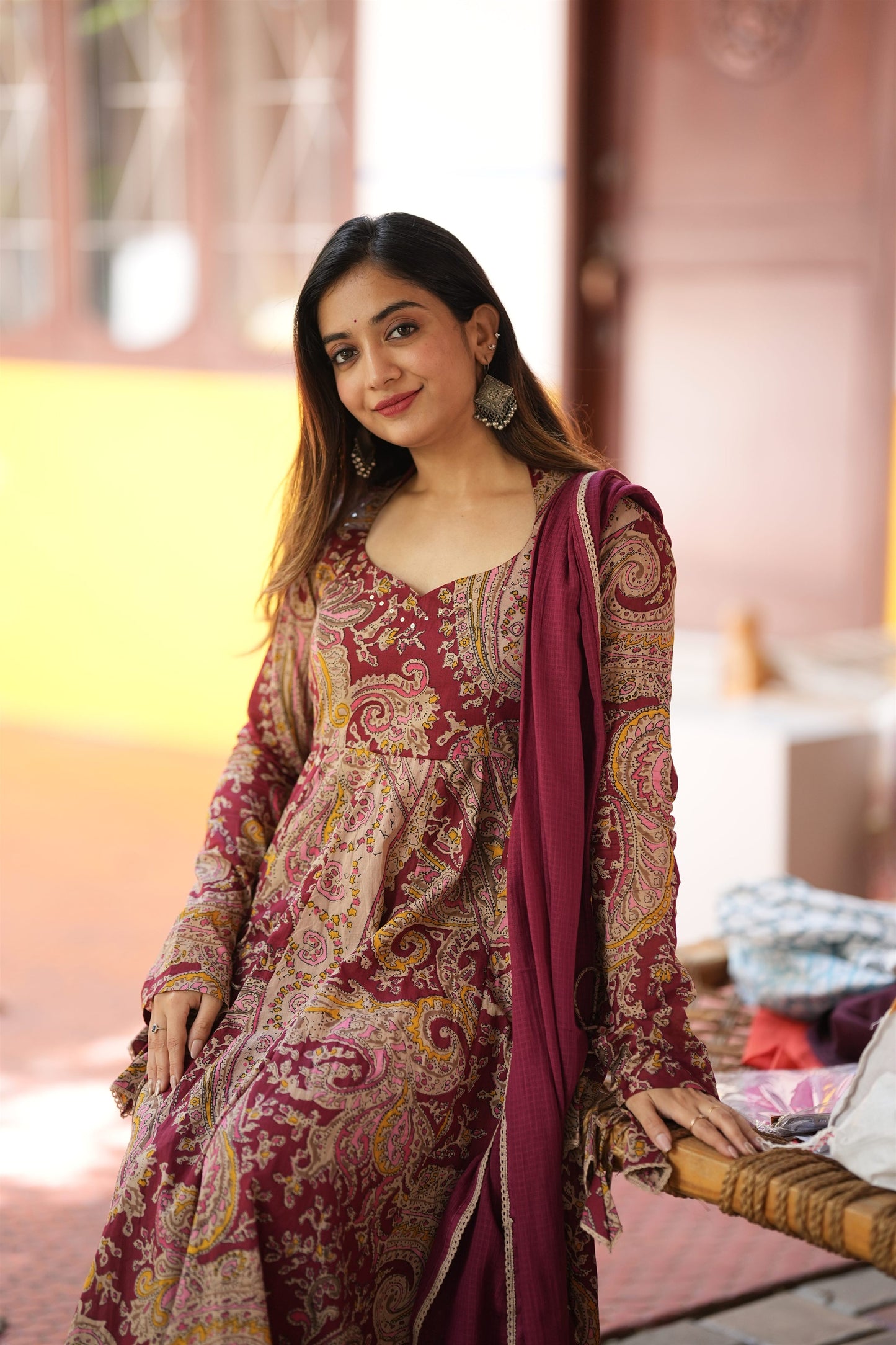 Saanjh Printed Cotton Anarkali Suit Set