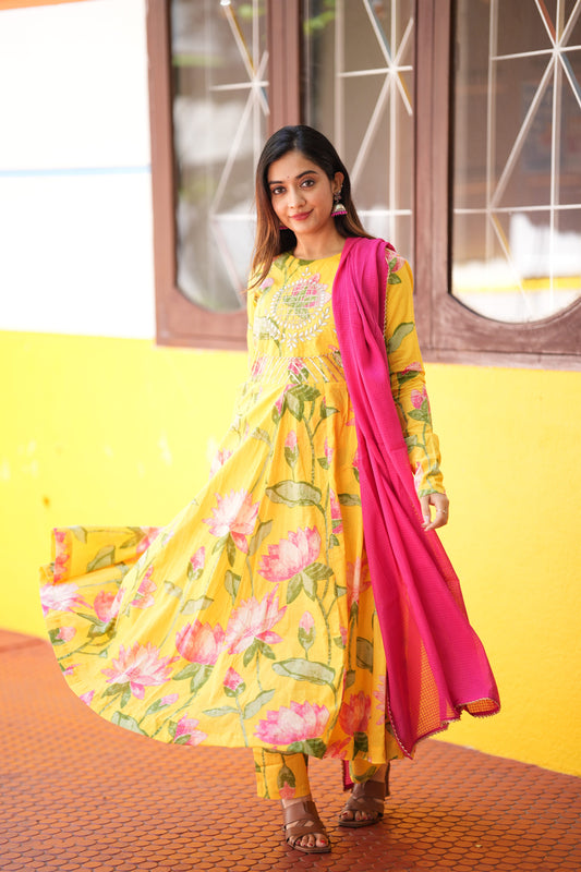 Rangrez Yellow Anarkali Suit Set