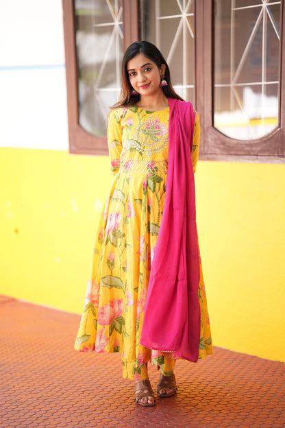 Rangrez Yellow Anarkali Suit Set