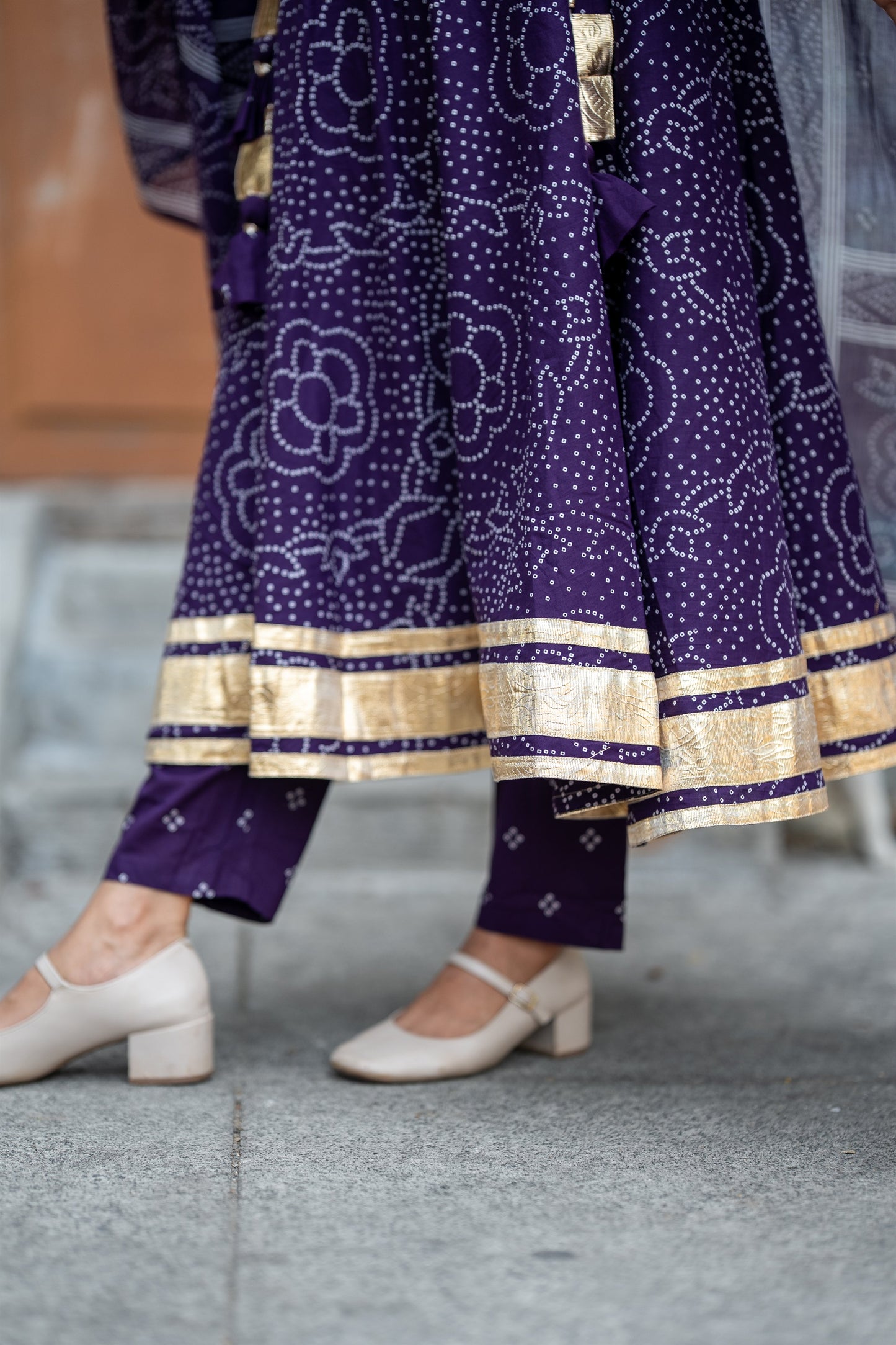 Gulbandh Purple Bandhani Anarkali Suit Set