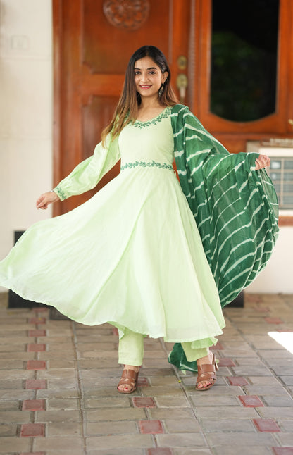 Hariyali Cotton Anarkali Suit Set