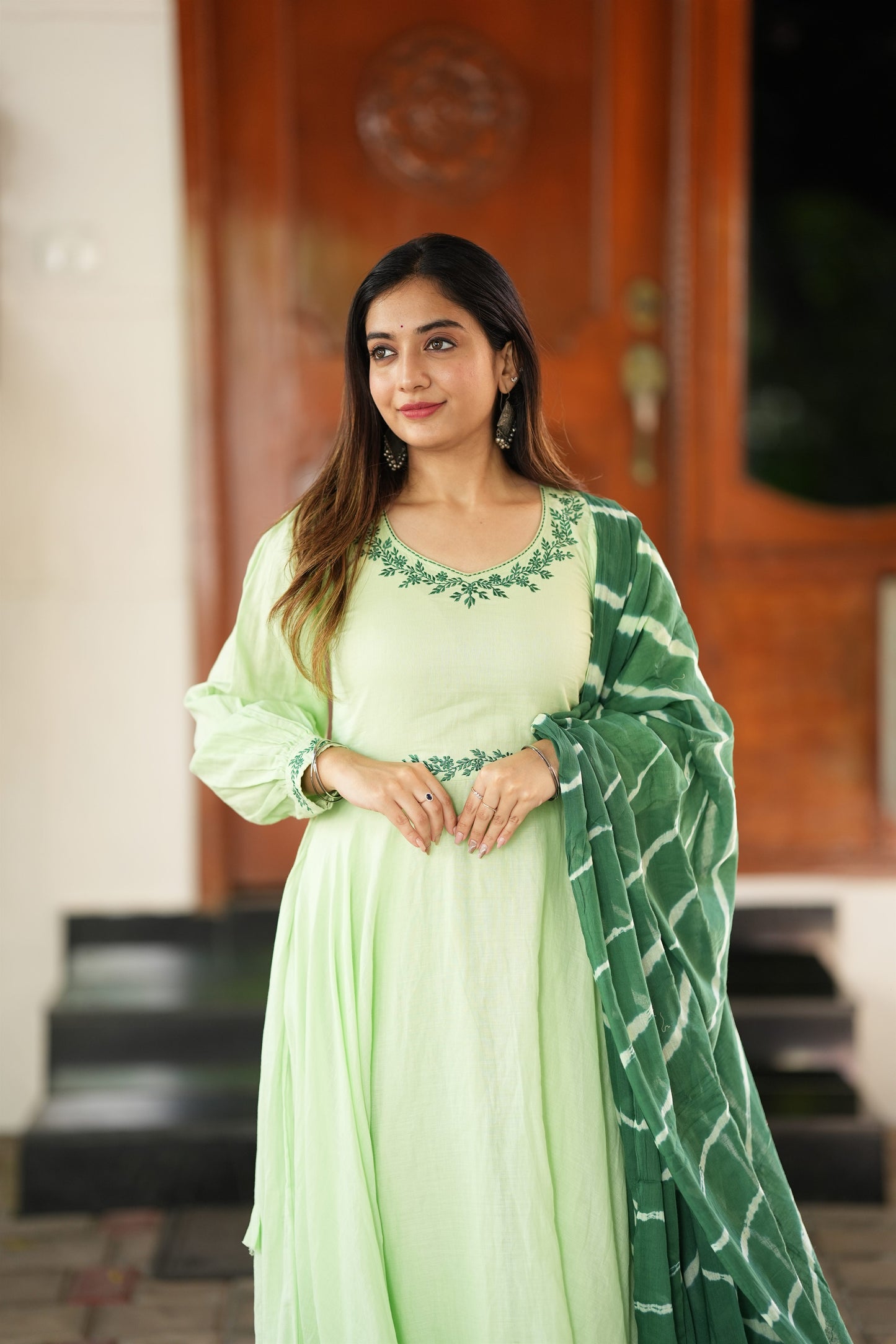 Hariyali Cotton Anarkali Suit Set