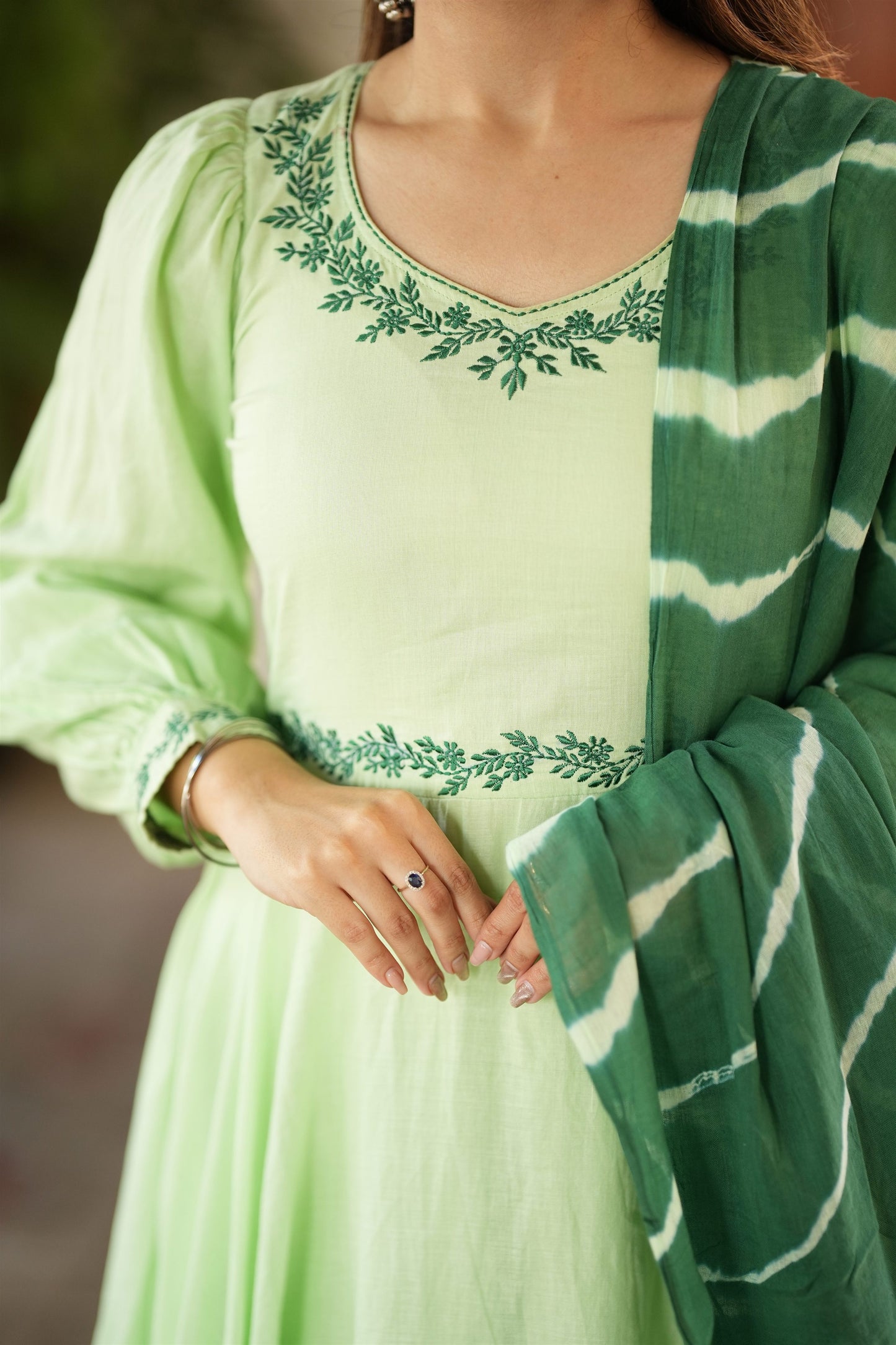 Hariyali Cotton Anarkali Suit Set