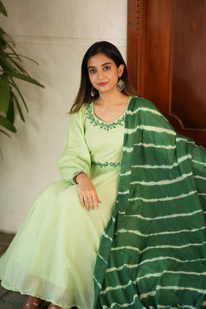 Hariyali Cotton Anarkali Suit Set