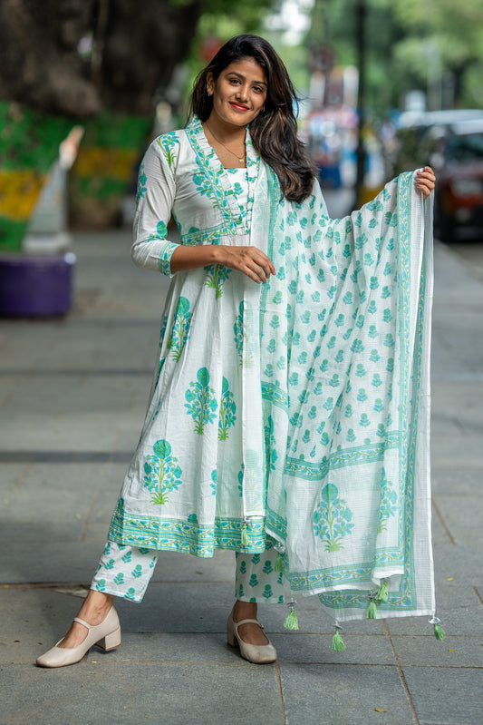 Nargis Mint Blossom Anarkali Suit Set