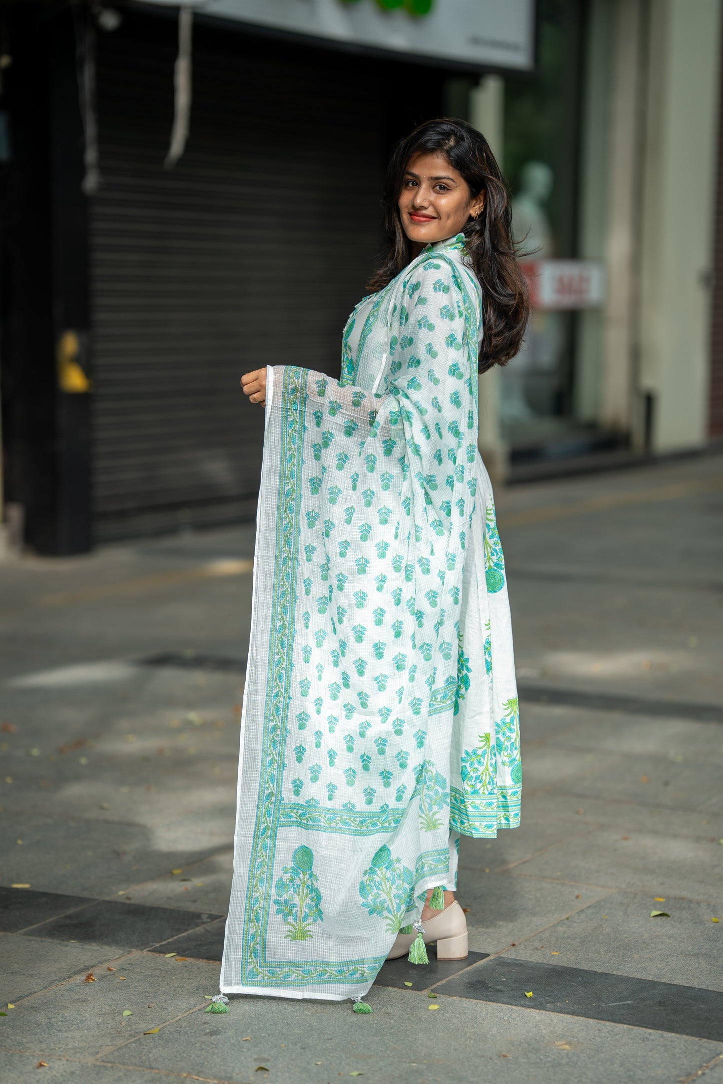 Nargis Mint Blossom Anarkali Suit Set
