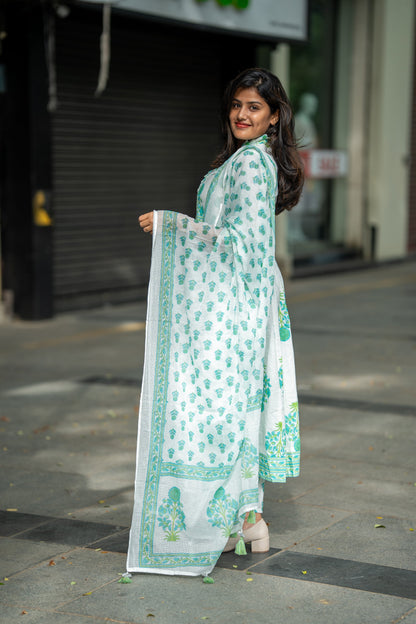 Nargis Mint Blossom Anarkali Suit Set