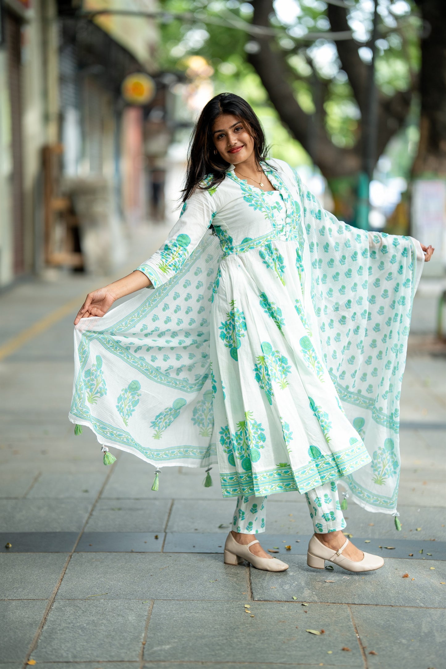 Nargis Mint Blossom Anarkali Suit Set