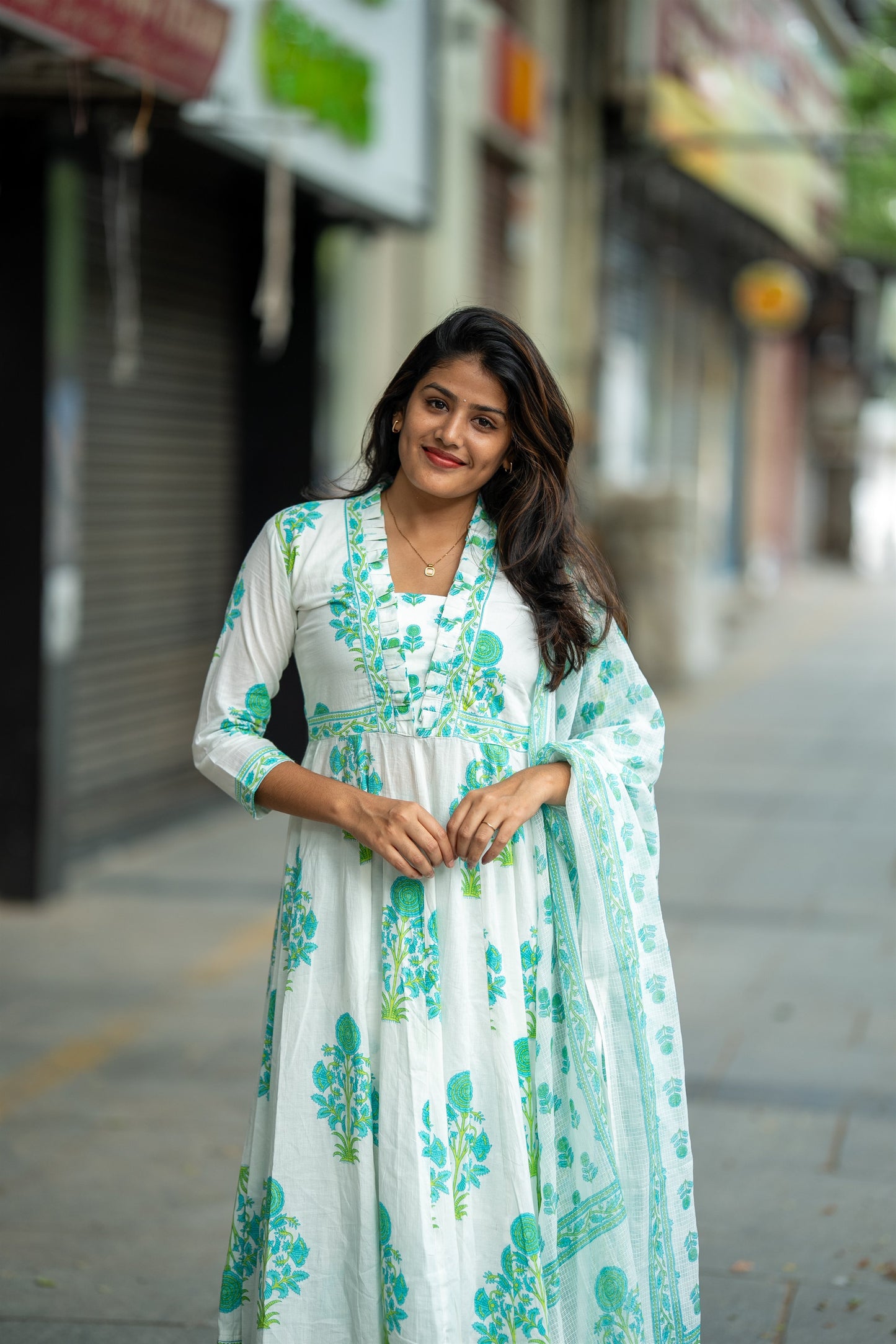 Nargis Mint Blossom Anarkali Suit Set
