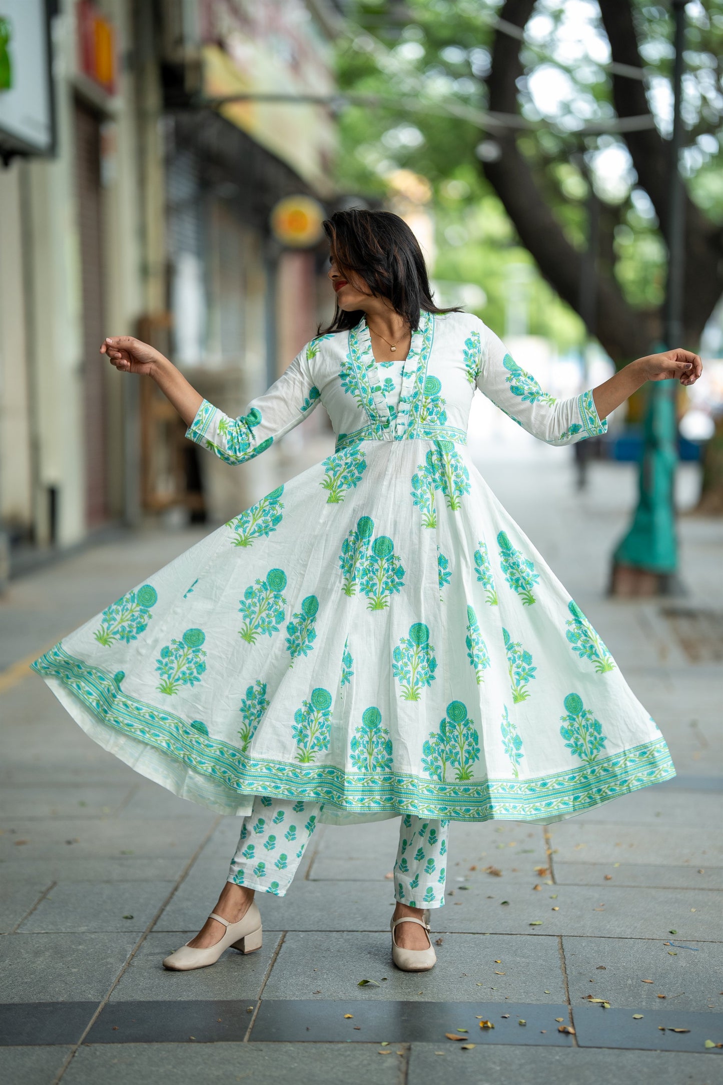 Nargis Mint Blossom Anarkali Suit Set